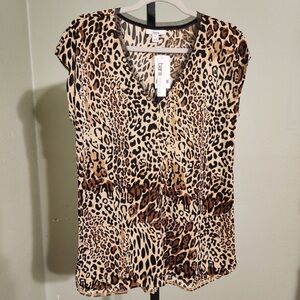 Bar III Leopard Print Women’s Blouse Top - Brown and Black Size S